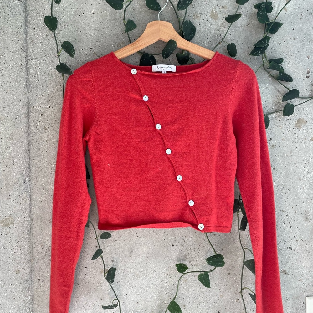 Emory Park Red Asymmetrical Button-Down Top